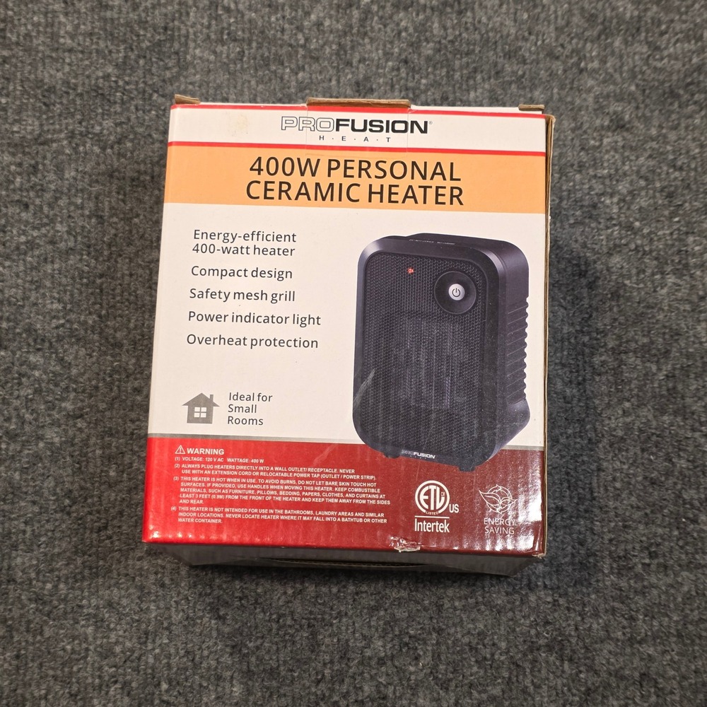 Profusion Heat 400W Personal Ceramic Heater Black FH240A Compact Space Heater